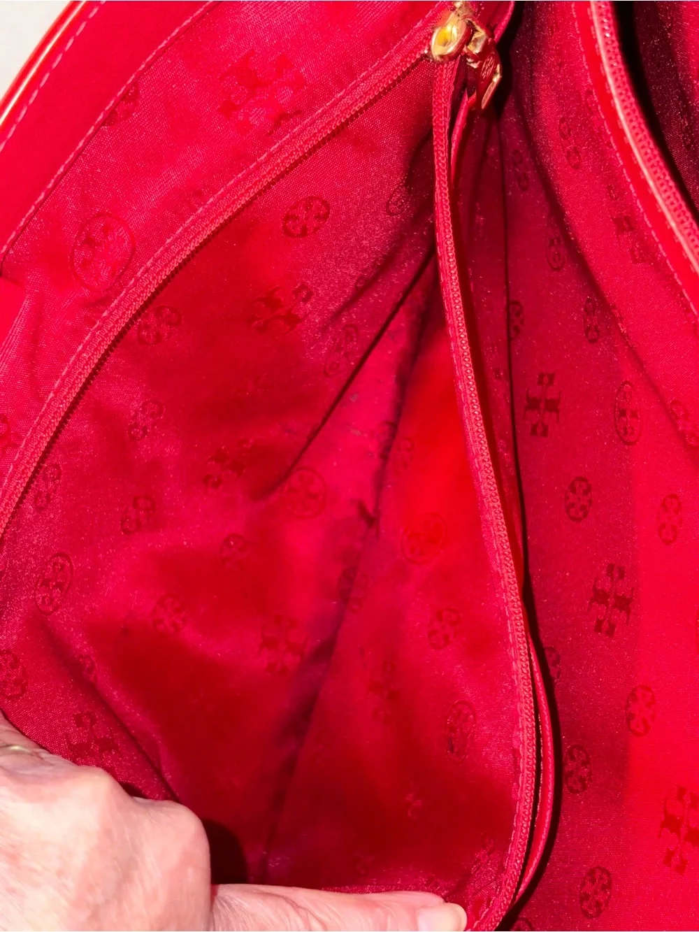 Tory Burch Red Leather Tote with Gold Logo